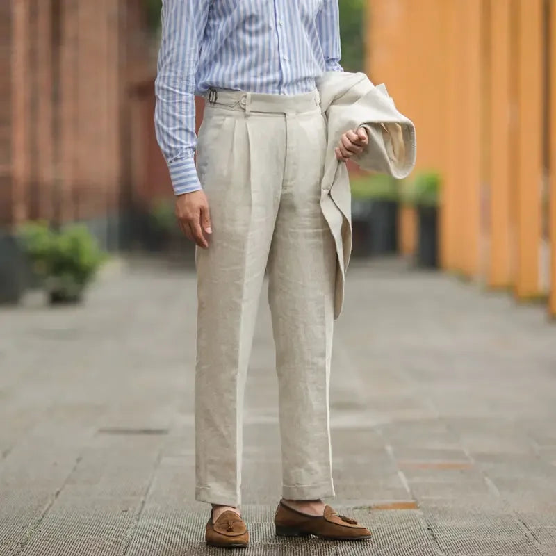 Monaco Double Pleated Linen Trousers