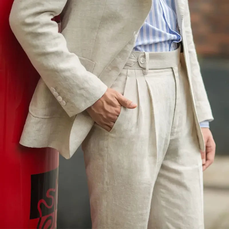 Monaco Double Pleated Linen Trousers